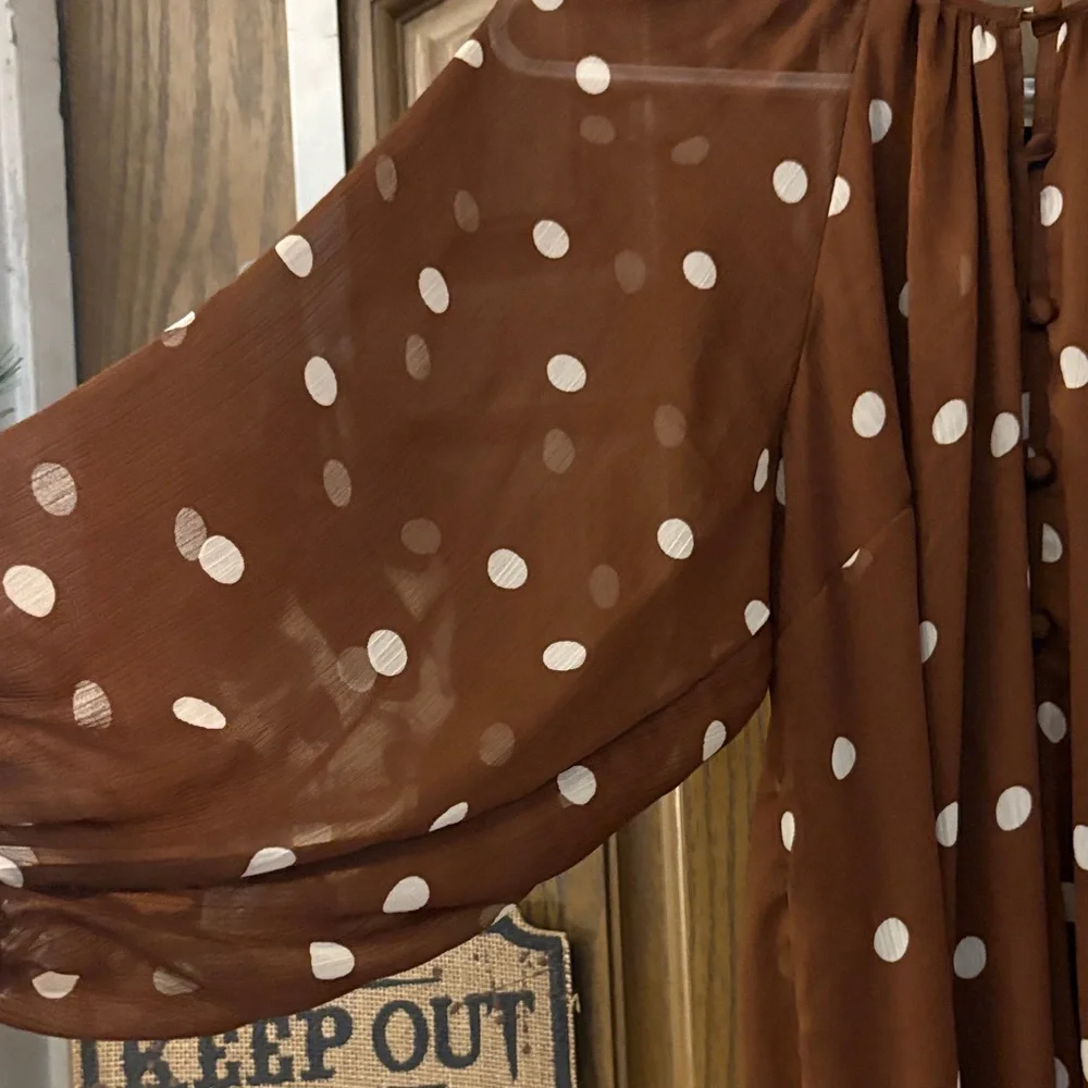 LC Lauren Conrad Chocolate Polka Dot Blouse - Picture 4 of 6